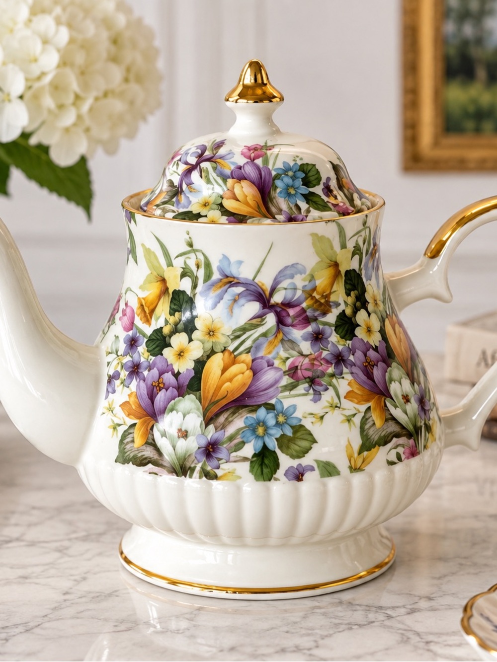 Vintage Price Kensington 5075 Floral Teapot Gold Trim Made in England